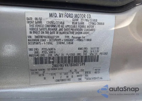 2008 Mercury Grand Marquis Gs z USA, uszkodzony, nr VIN 2MEFM74V78X607599